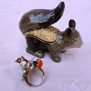 Unusual Squirrel Statement Ring & Trinket Box